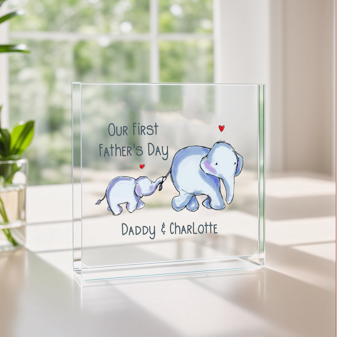 Personalised Blue Elephants Happy Father's Day Acrylic Block