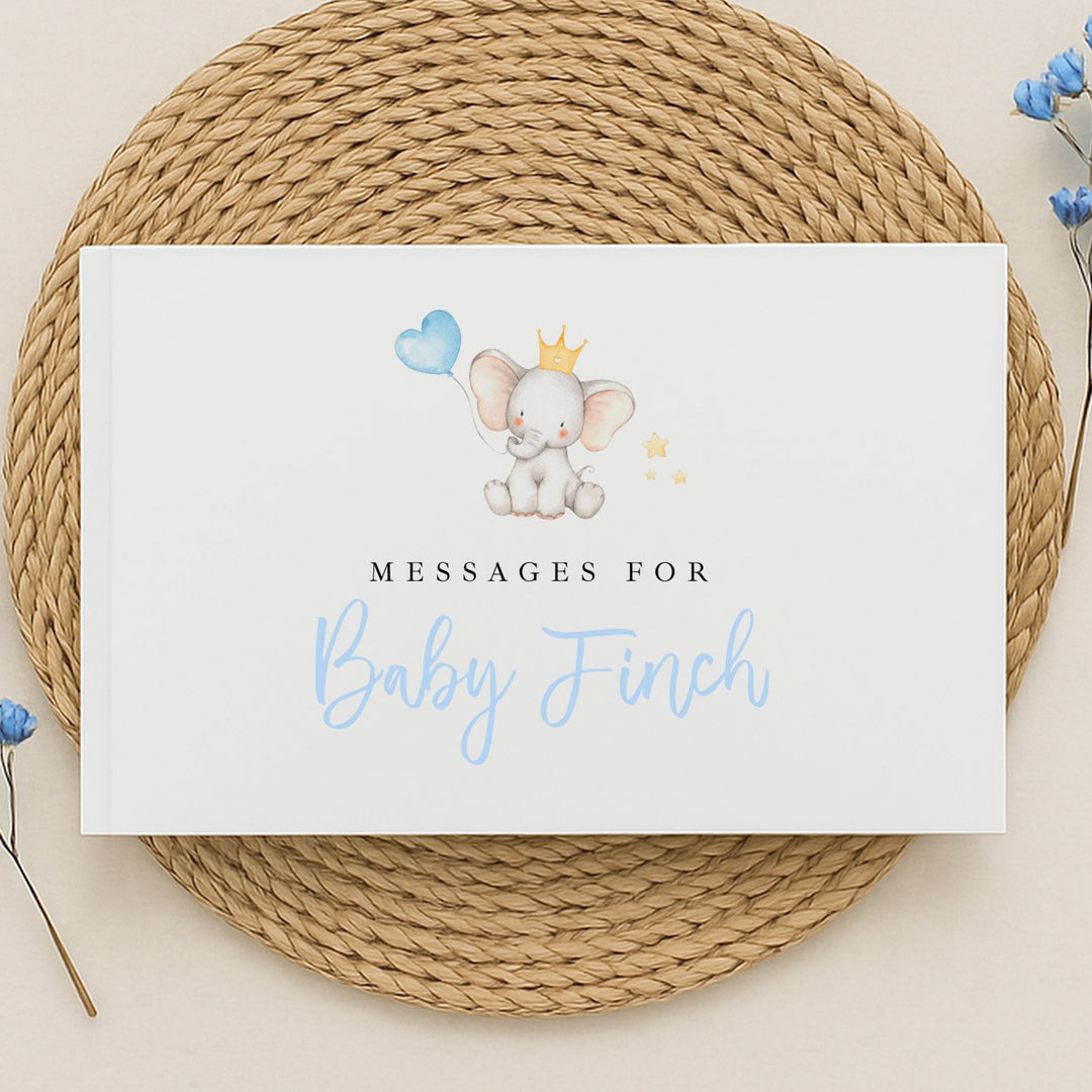 Personalised Blue Elephant Baby Shower Guest Book