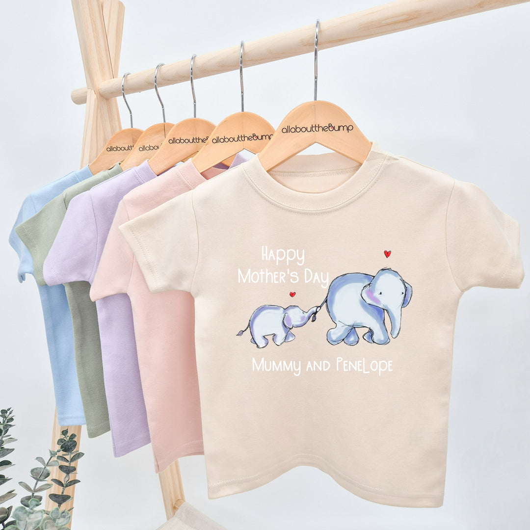 Personalised Happy Mother's Day Blue Elephants T-shirt