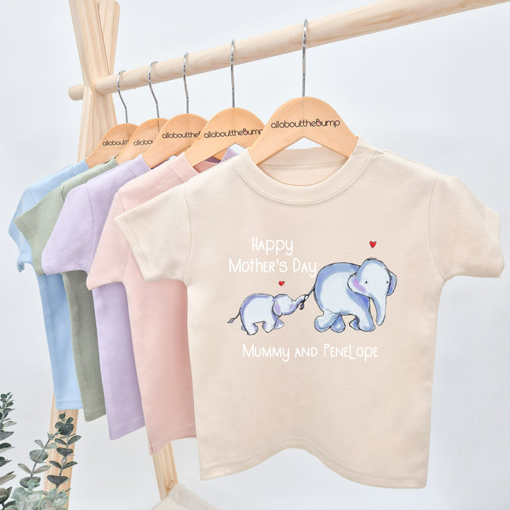 Personalised Happy Mother's Day Blue Elephants T-shirt