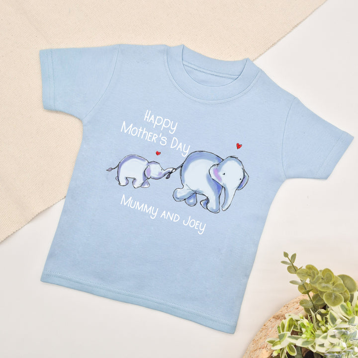 Personalised Happy Mother's Day Blue Elephants T-shirt