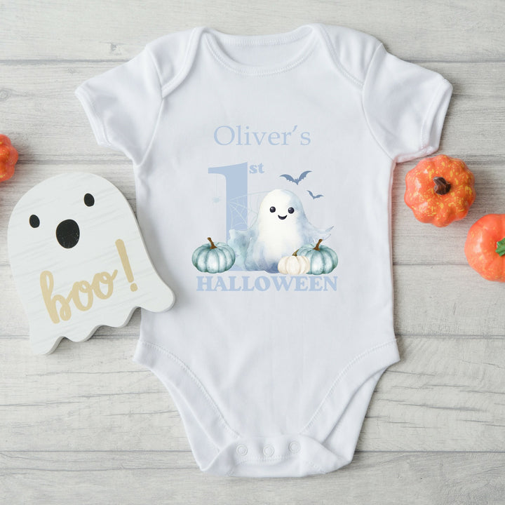 Personalised First Halloween Blue Ghost Baby Outfit