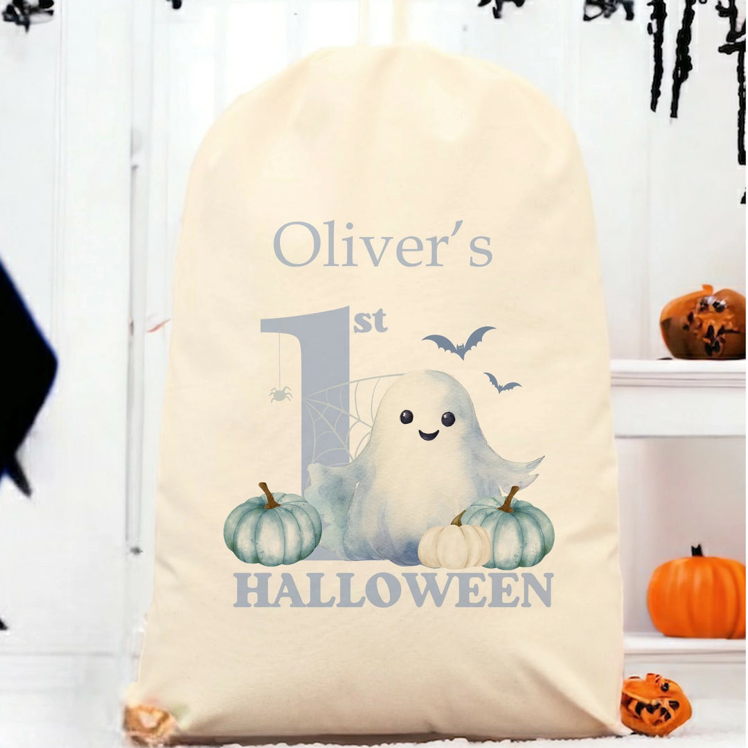 Personalised Blue Ghost Halloween Treat Sack