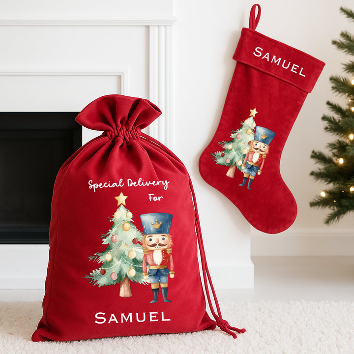 Personalised Blue Nutcracker Christmas Stocking or Santa Sack