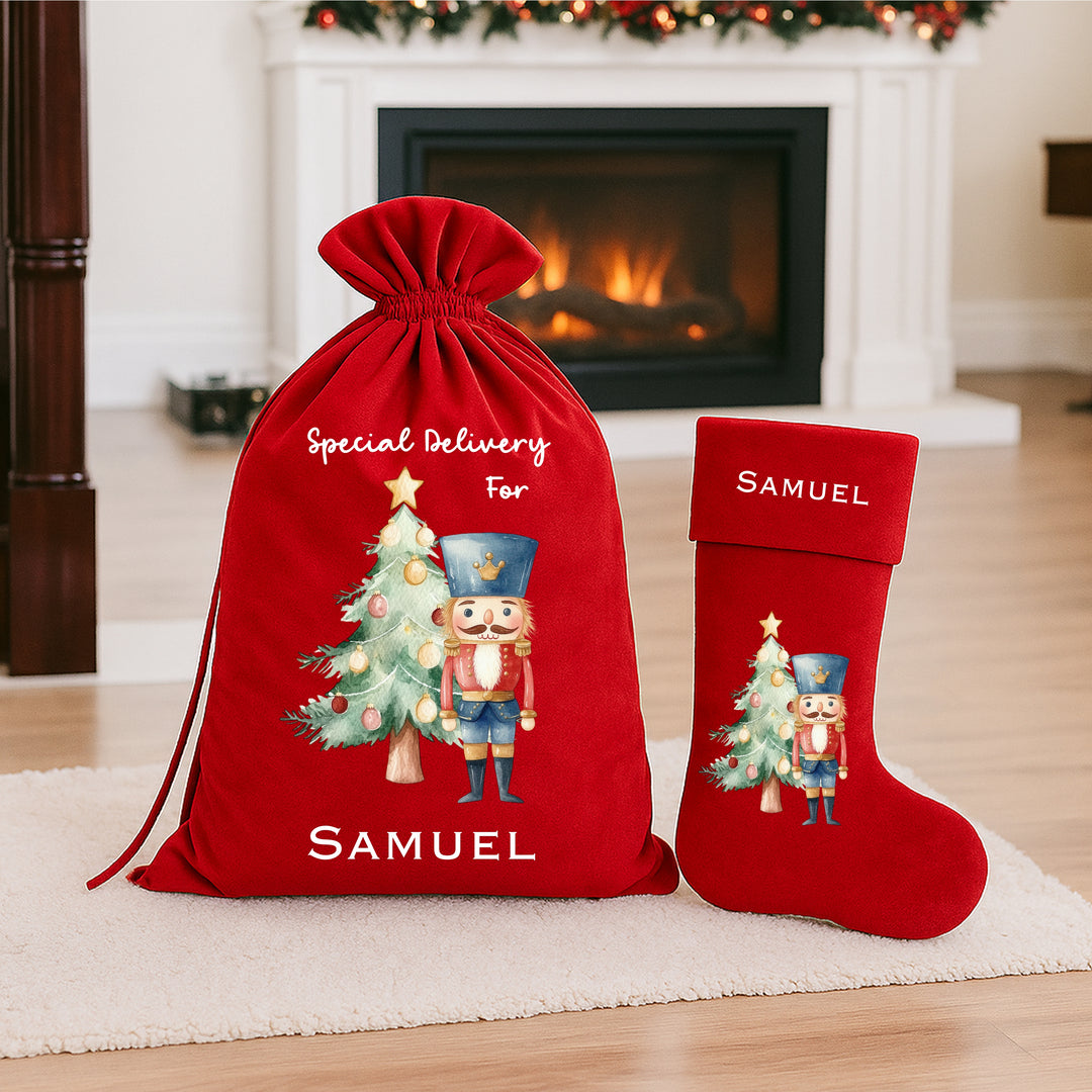 Personalised Blue Nutcracker Christmas Stocking or Santa Sack