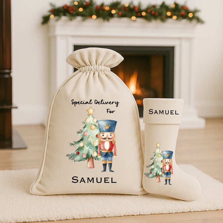 Personalised Blue Nutcracker Christmas Stocking or Santa Sack