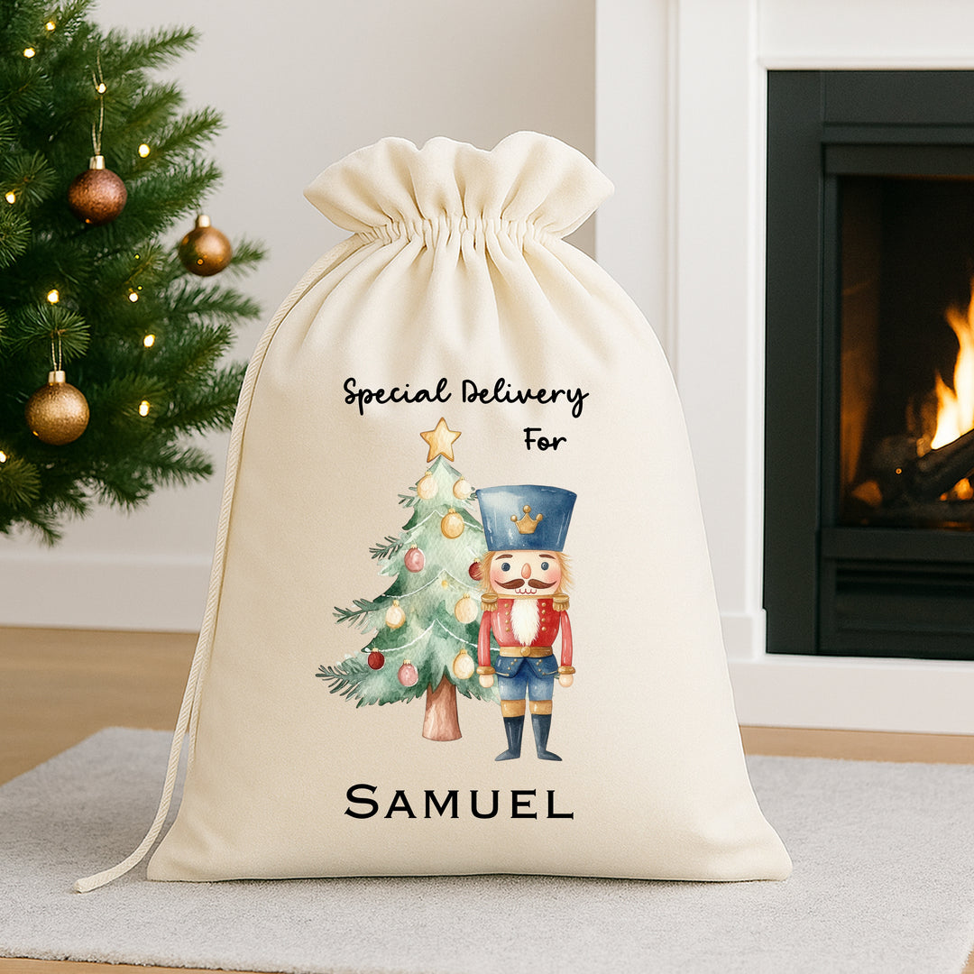 Personalised Blue Nutcracker Christmas Stocking or Santa Sack