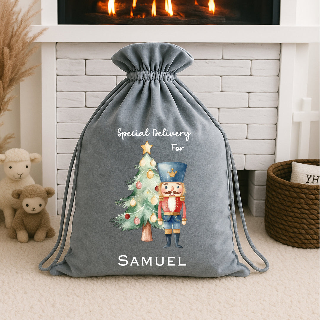 Personalised Blue Nutcracker Christmas Stocking or Santa Sack