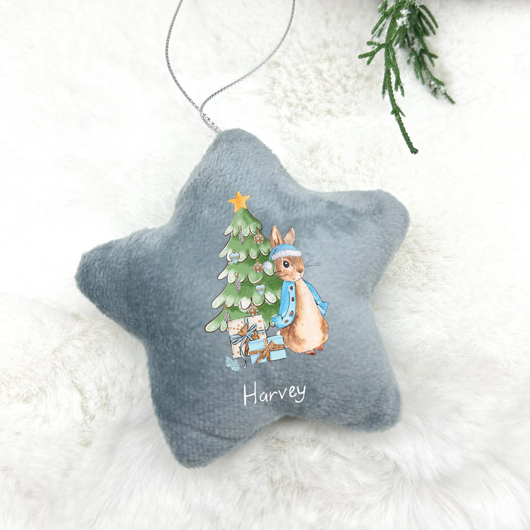 Personalised Blue Rabbit Tree Star Ornament | Pink, Blue, Grey and White
