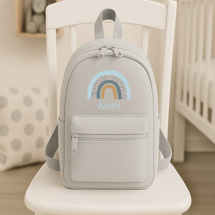 Personalised Blue Rainbow Grey Backpack