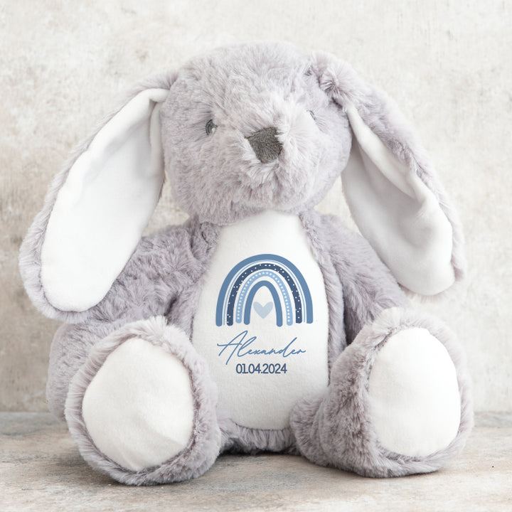 Personalised Blue Rainbow Birth Announcement Teddy