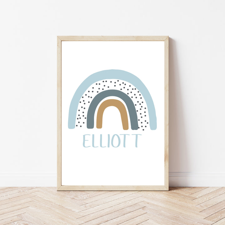 Personalised Blue Rainbow Set of 3 Wall Art