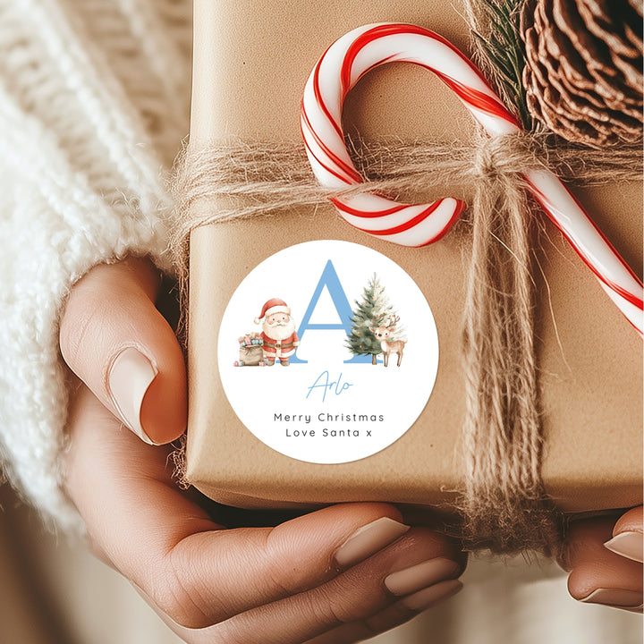 Personalised Christmas Blue Initial Stickers