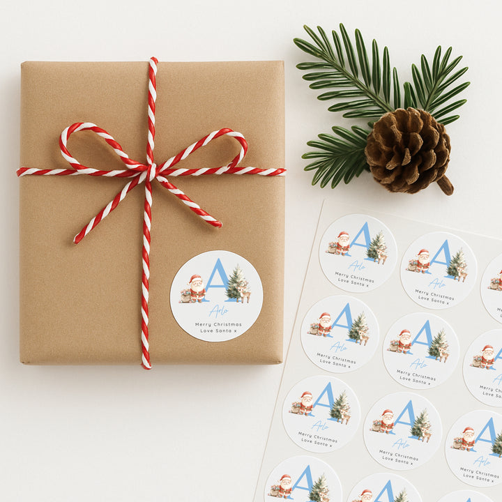 Personalised Christmas Blue Initial Stickers