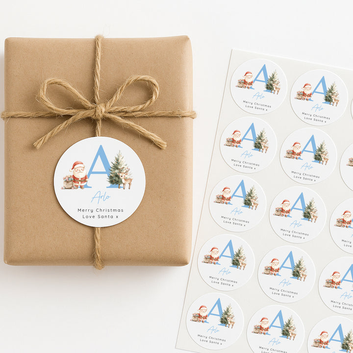 Personalised Christmas Blue Initial Stickers