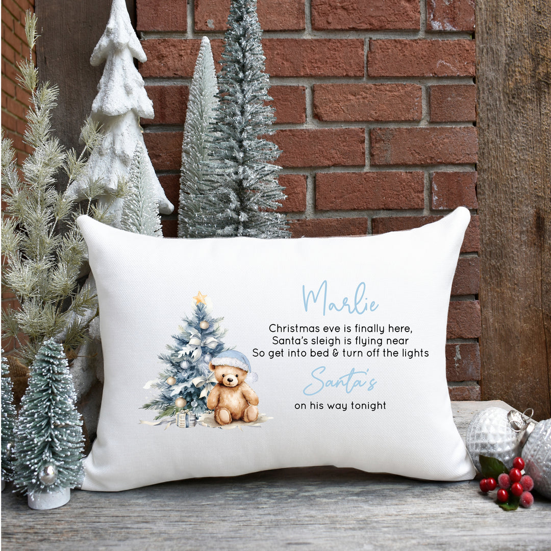 Personalised Blue Teddy Christmas Eve Pillow Case