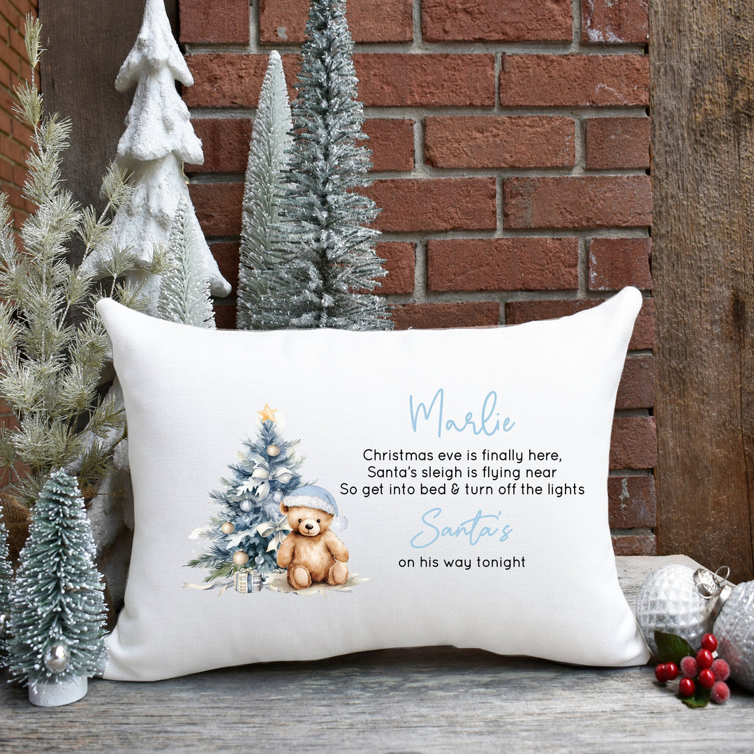 Personalised Blue Teddy Christmas Eve Pillow Case