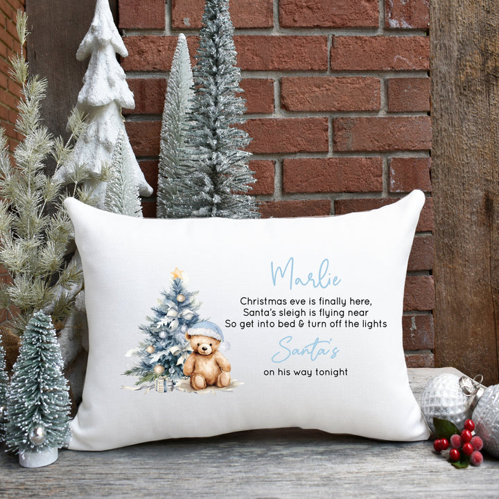 Personalised Blue Teddy Christmas Eve Pillow Case