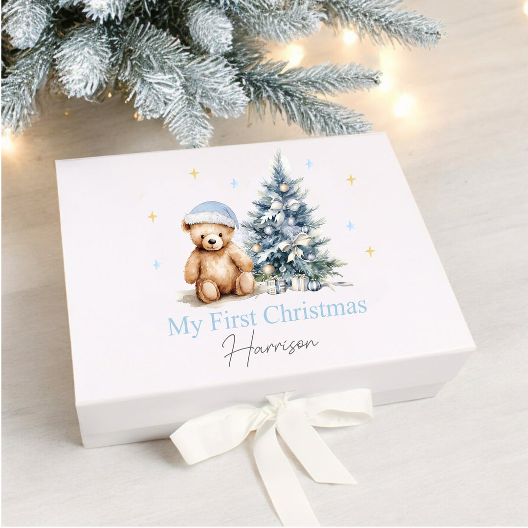 Personalised Blue Teddy Bear Christmas Eve Box