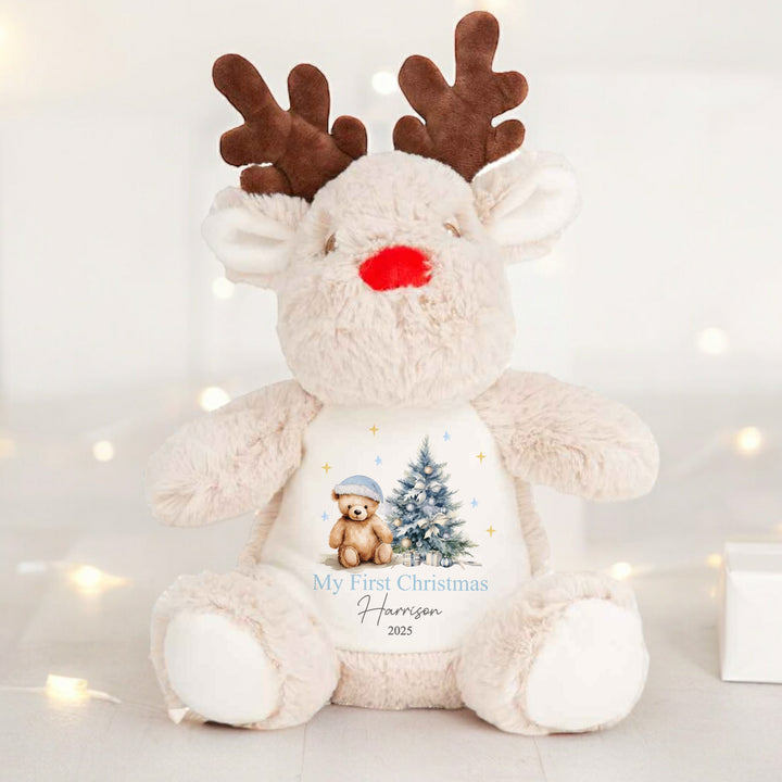 Personalised First Christmas Blue Bear Teddy