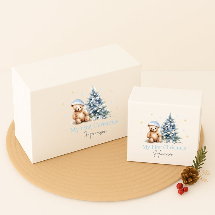 Personalised Blue Teddy Bear Christmas Eve Box