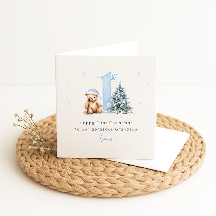Personalised Blue Teddy Christmas Card