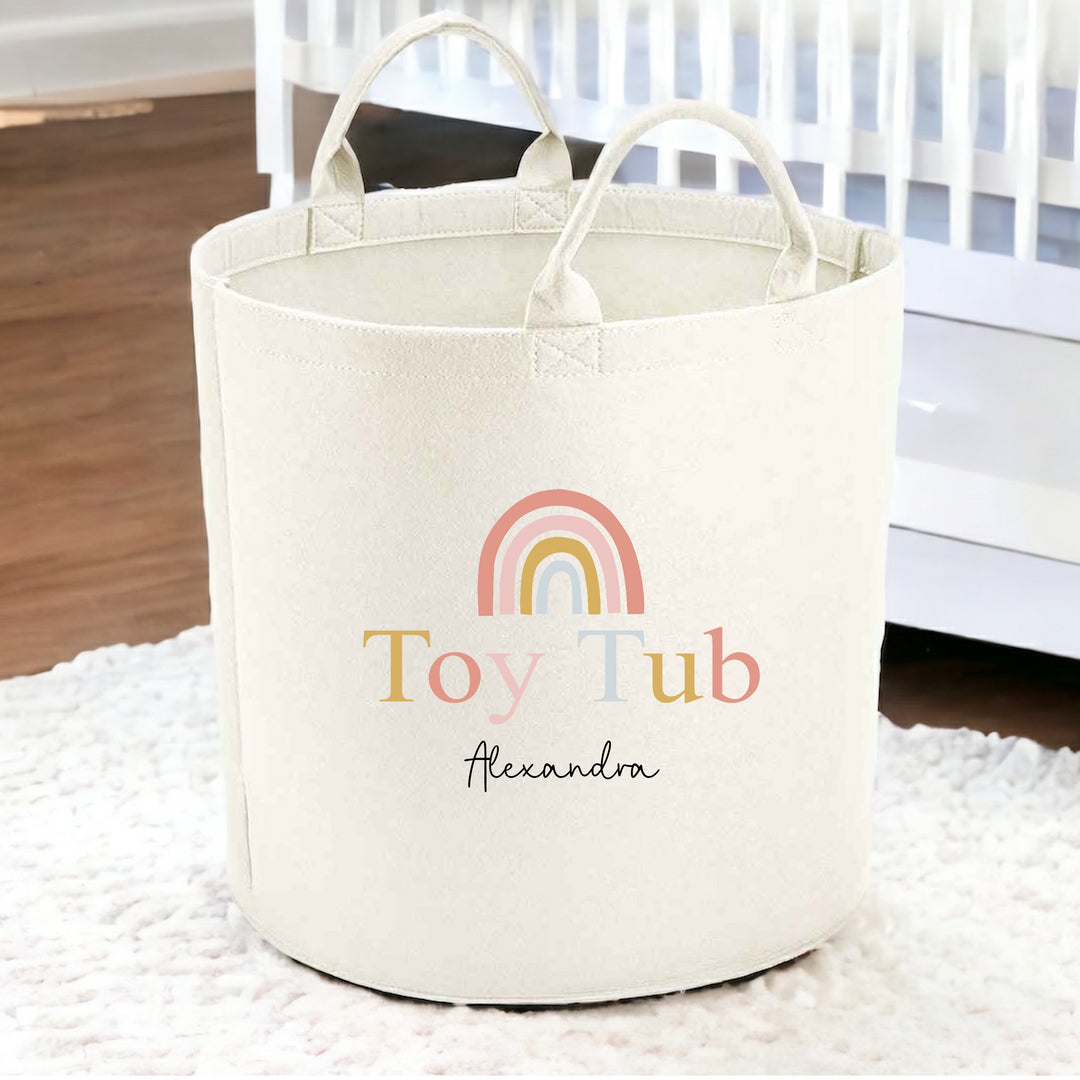 Personalised Peach Rainbow Toy Tub