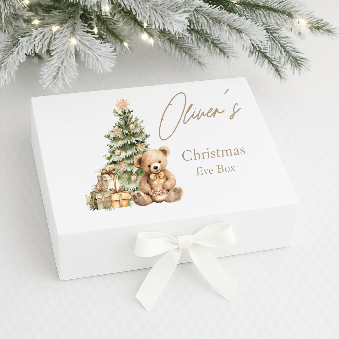 Personalised Beige Teddy Christmas Eve Box
