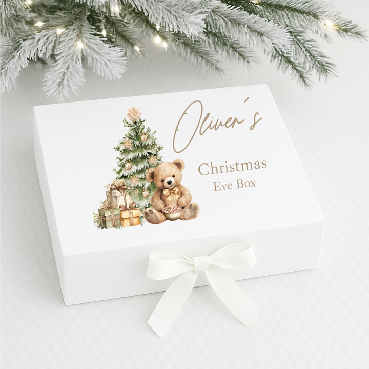 Personalised Beige Teddy Christmas Eve Box