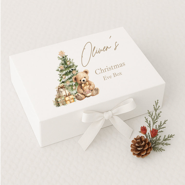 Personalised Beige Teddy Christmas Eve Box