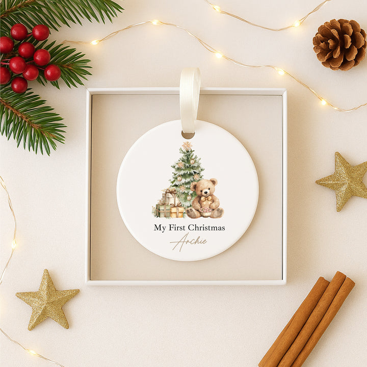 Personalised Beige Teddy Christmas Bauble