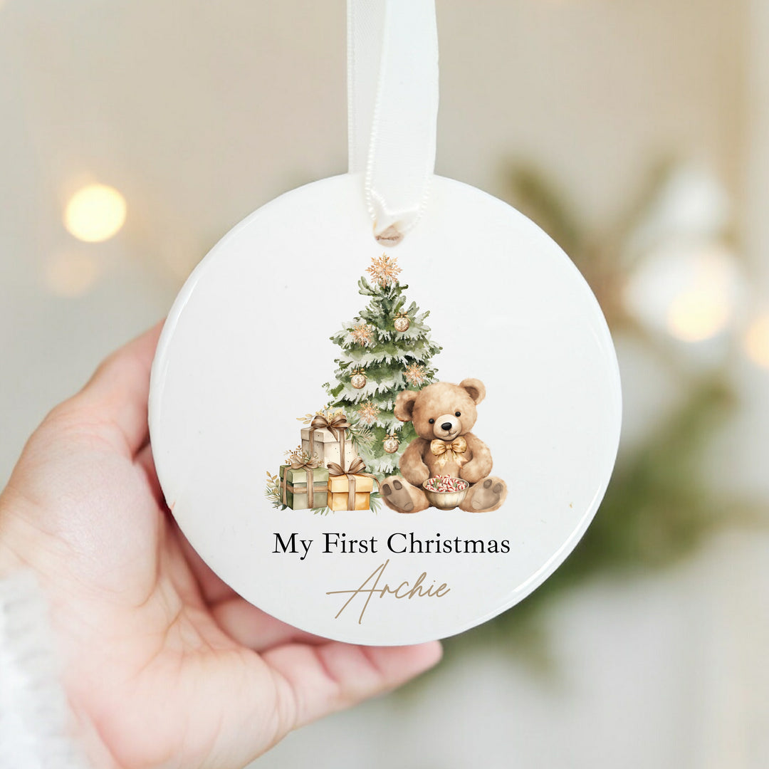 Personalised Beige Teddy Christmas Bauble