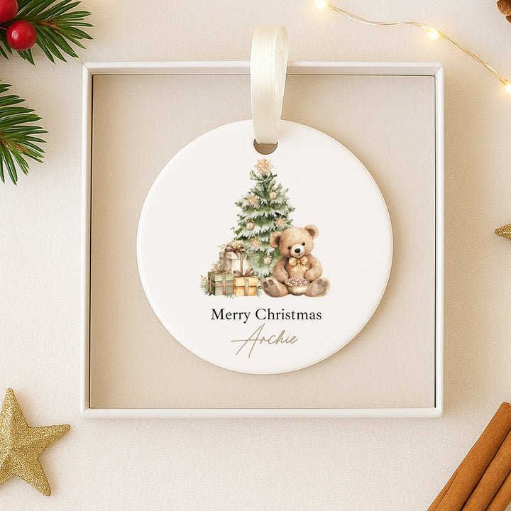 Personalised Beige Teddy Christmas Bauble