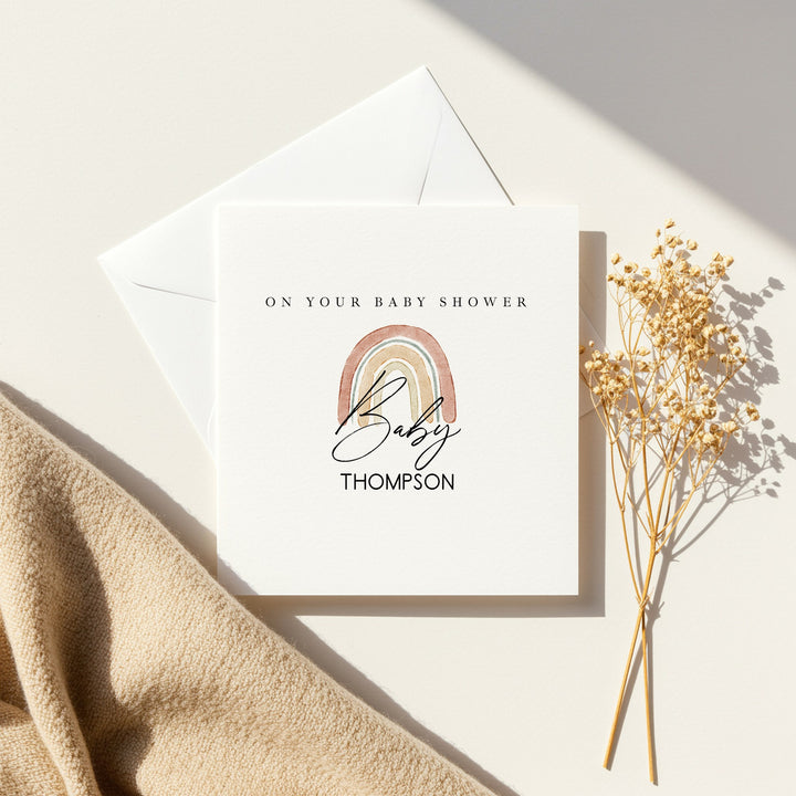 Personalised Water Colour Rainbow Baby Shower Card