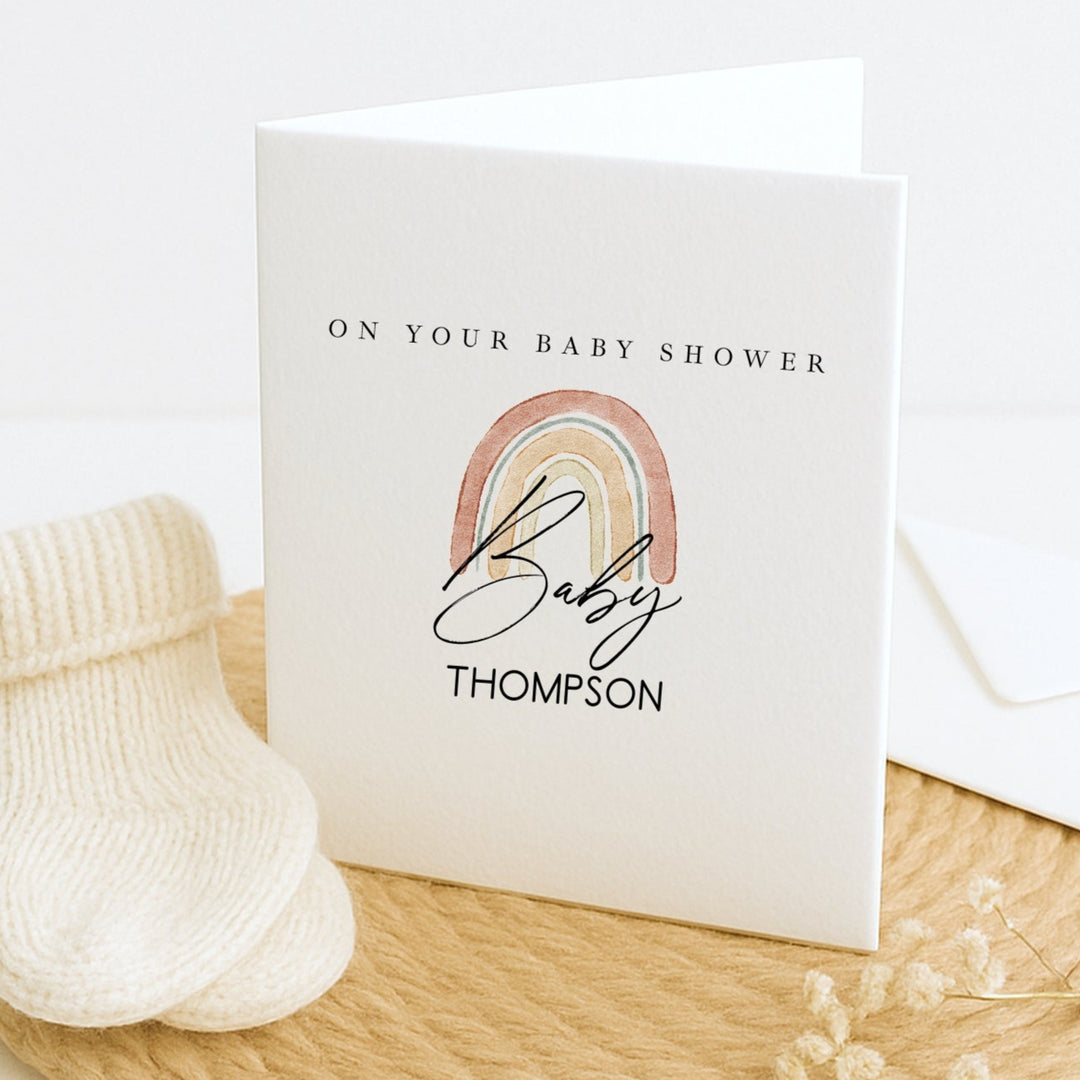 Personalised Water Colour Rainbow Baby Shower Card