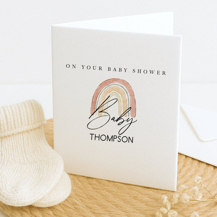 Personalised Water Colour Rainbow Baby Shower Card