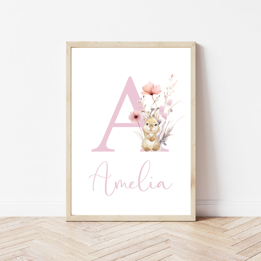 Personalised Floral Bunny Set of 3 Wall Art
