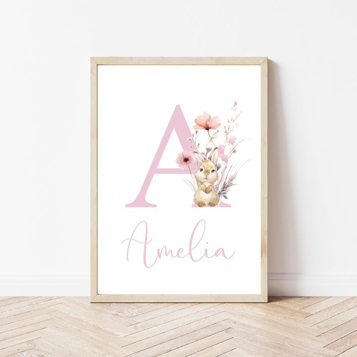 Personalised Floral Bunny Set of 3 Wall Art