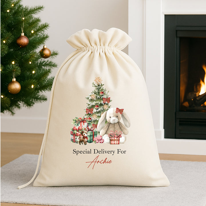 Personalised Red Bunny Christmas Stocking or Santa Sack