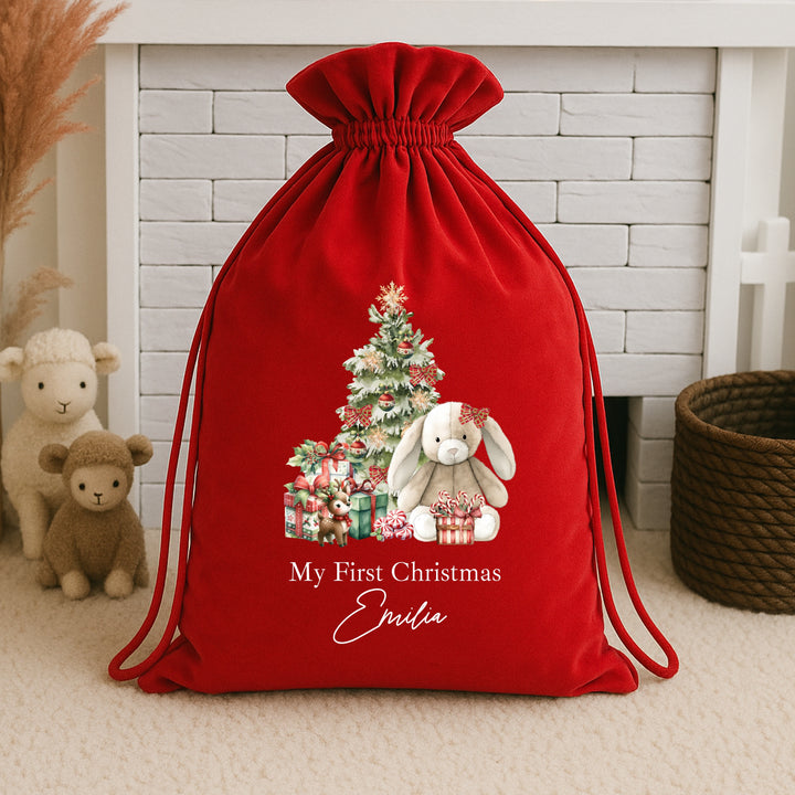 Personalised Red Bunny Christmas Stocking or Santa Sack