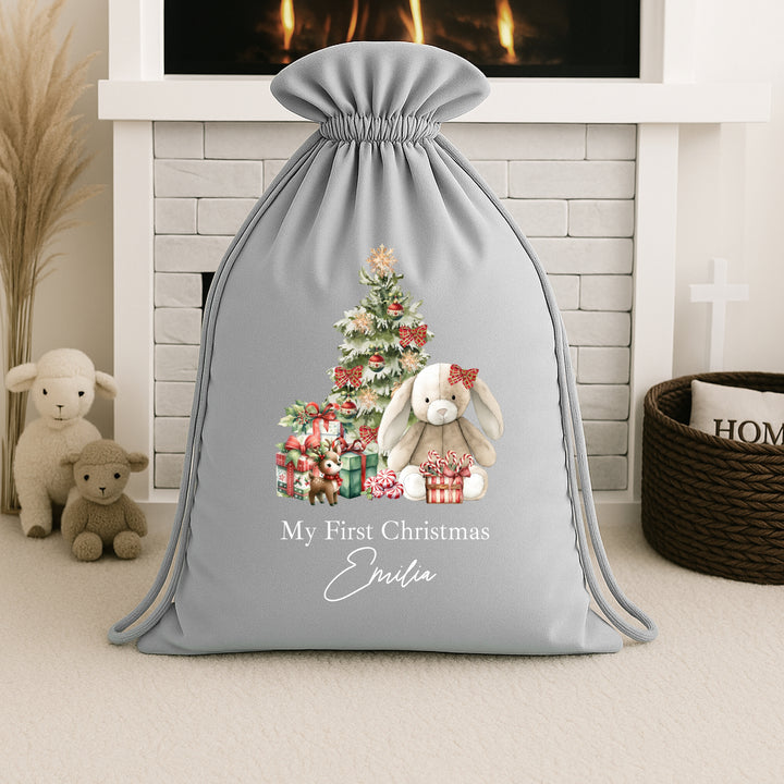 Personalised Red Bunny Christmas Stocking or Santa Sack