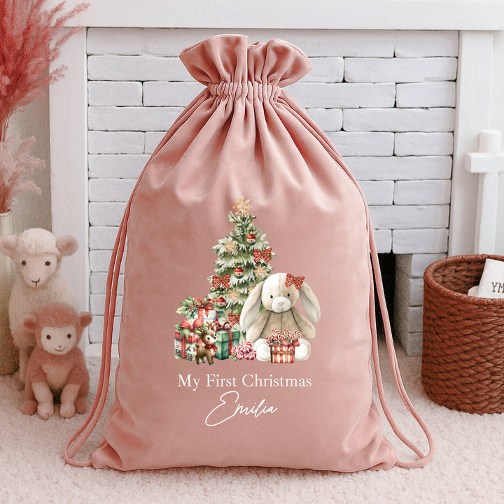 Personalised Red Bunny Christmas Stocking or Santa Sack