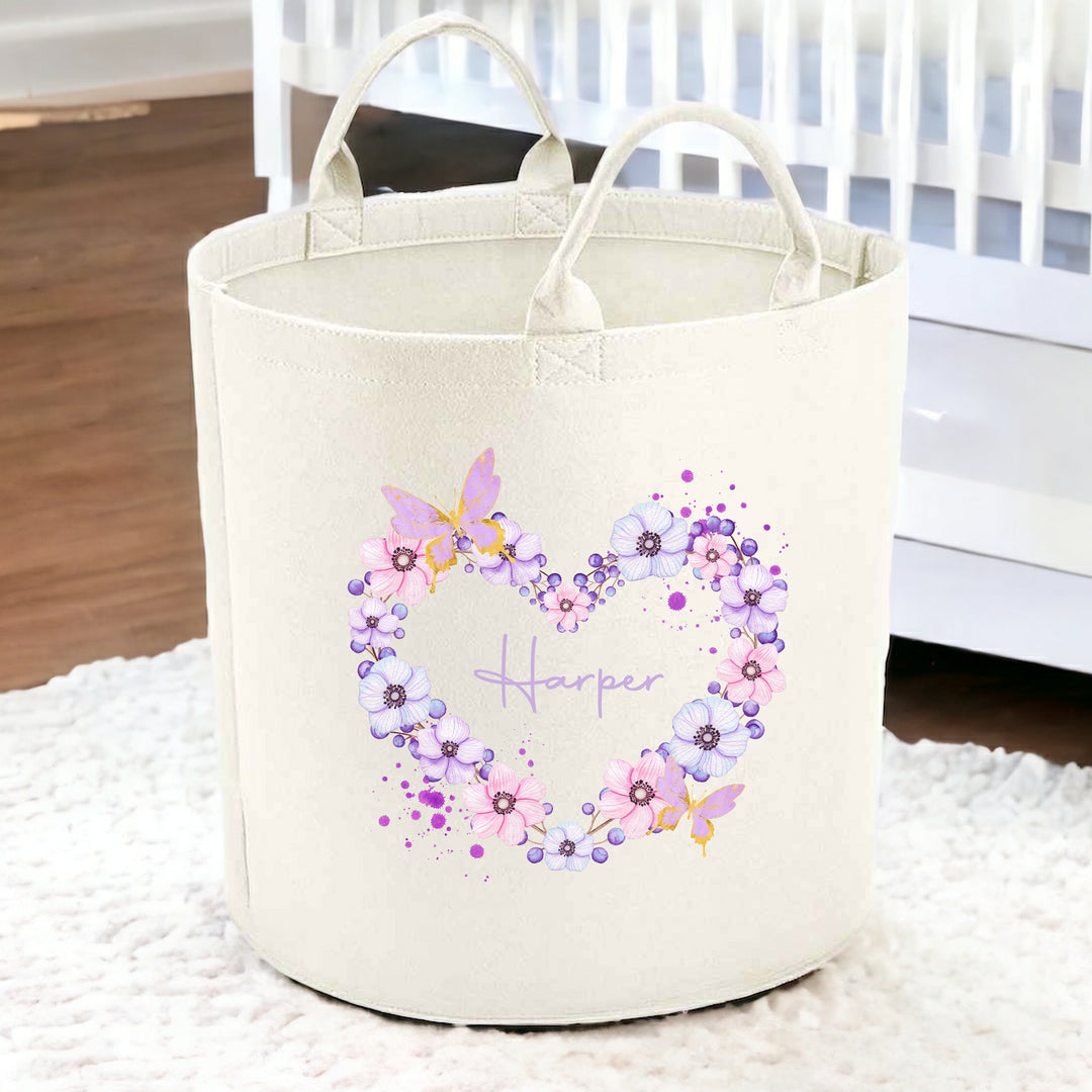 Personalised Purple Butterfly Wreath Toy Tub