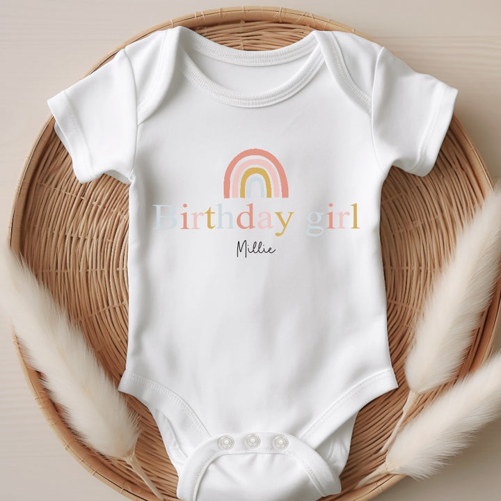 Personalised Pink Rainbow Birthday Girl Vest
