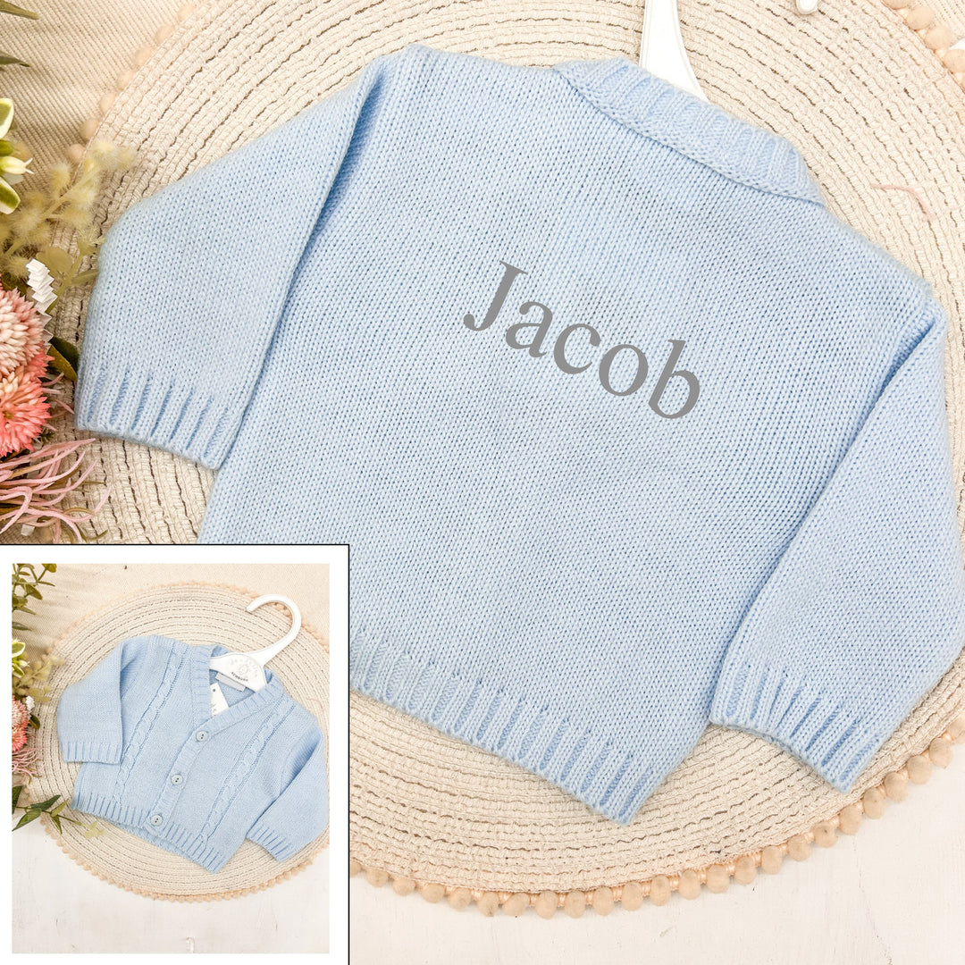 Embroidered Baby Boys Knitted Cardigan Sky Blue