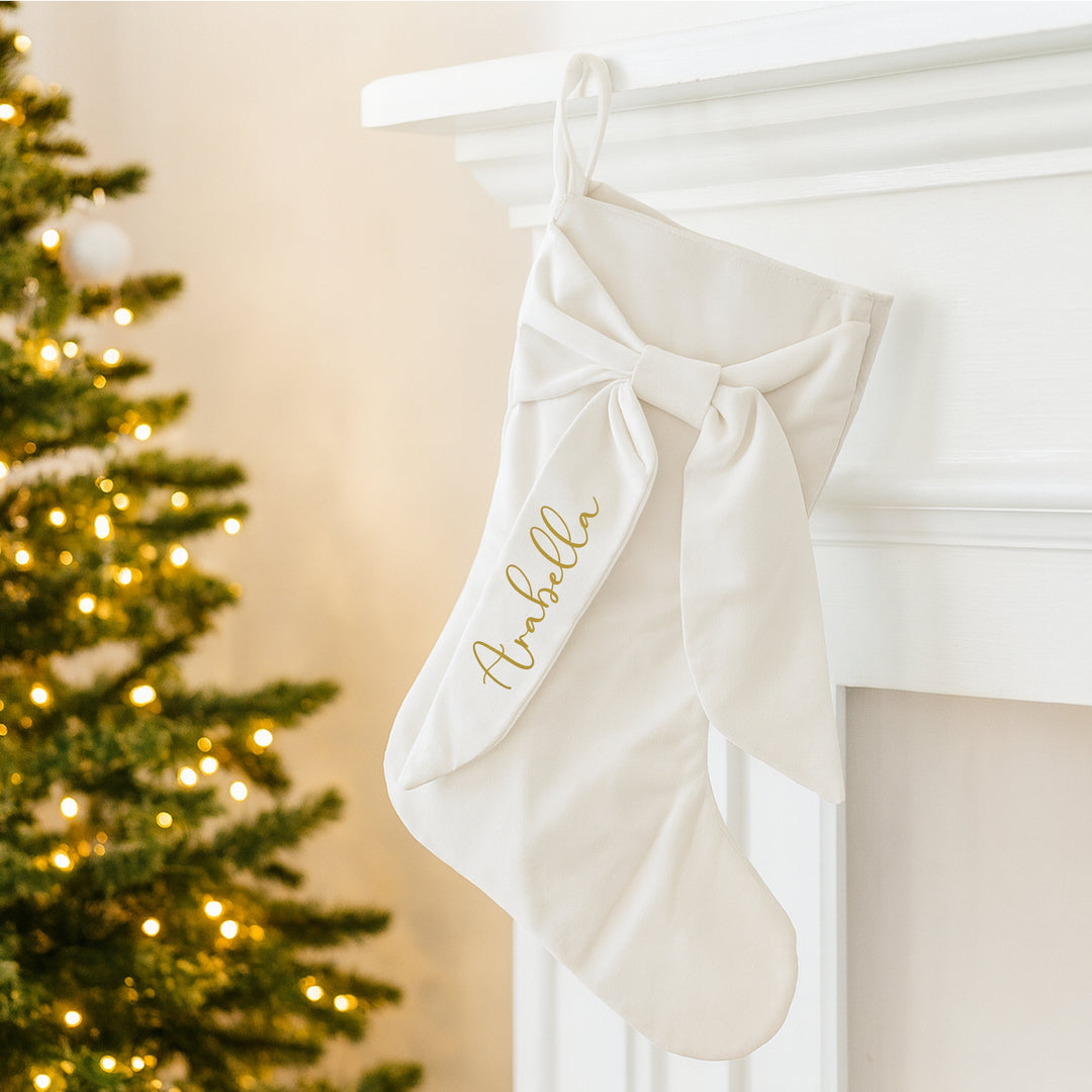 Personalised Simple Name Bow Christmas Stocking