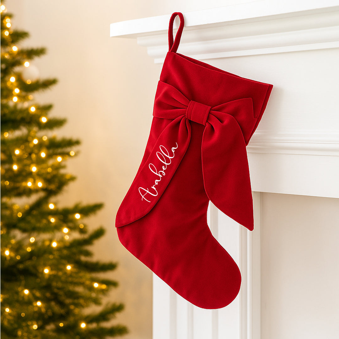 Personalised Simple Name Bow Christmas Stocking