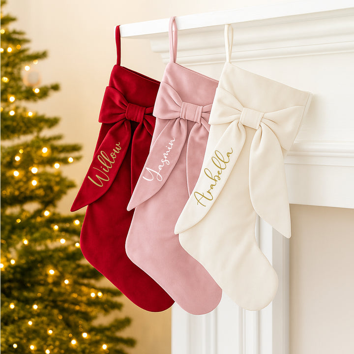 Personalised Simple Name Bow Christmas Stocking