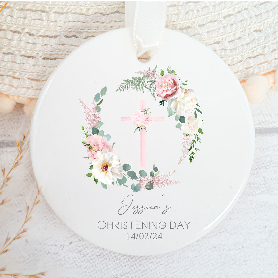 Personalised My Christening Day Pink Ceramic Ornament