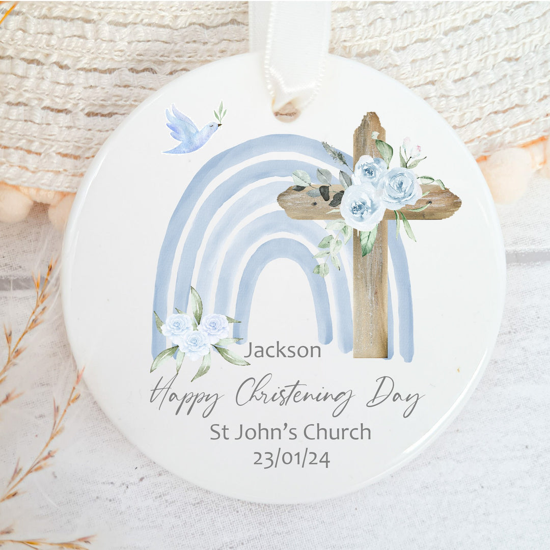Personalised My Christening Day Blue Ceramic Ornament